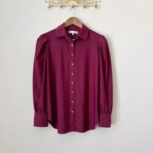 Jude Connally Karmen Burgundy Button Front Shirt Small Office
